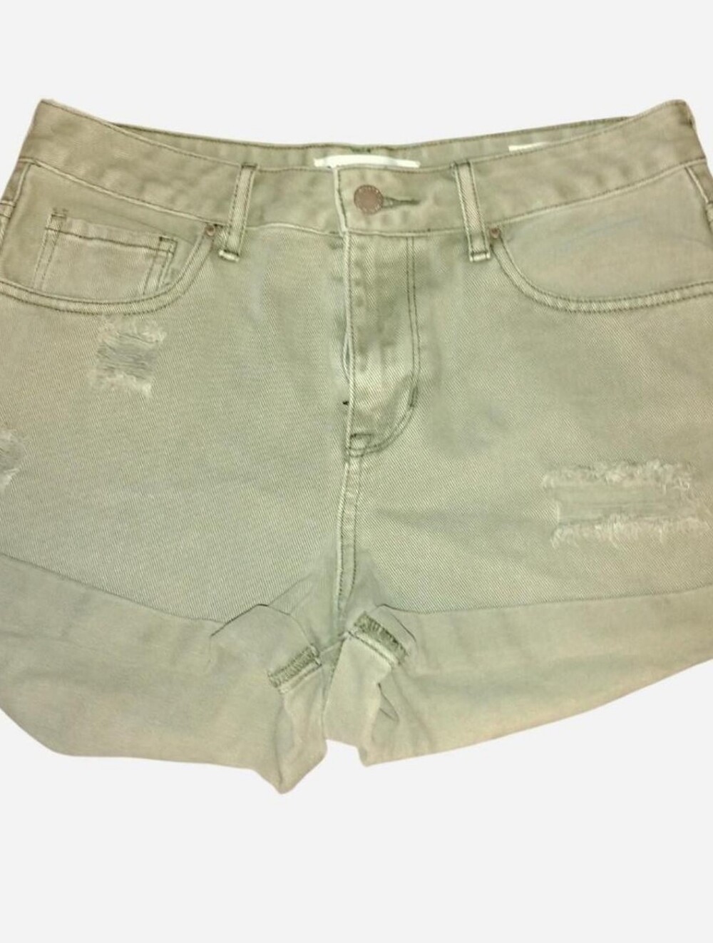 Bullhead Denim Co. Olive Green High Rise Distressed Denim Shorts Size 28